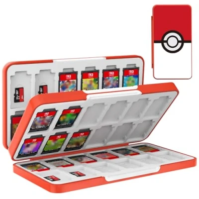 Abbildung von TiMOVO Game Card Aufbewahrungsbox Kompatibel mit Nintendo Switch OLED Modell/Switch/Switch lite, für 48 Spielkarten &amp; 24 SD Karten Tragbar Aufbewahrung Tasche Memory Organizer, Kreis