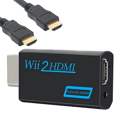 Abbildung von Wii Hdmi Adapter, Zu Konverter, 1080p/720p Hd Konverter Adapter Mit 3,5 Mm Audio Und Ausgang + 1,5 M Kabel FüR Monitor, Fernseher, Projektor (Schwarz)