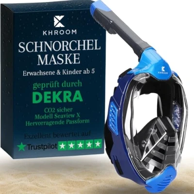 Abbildung von Khroom Schnorchel Schnorchelmaske Erwachsene / Kinder, CO2 sicher, Vollgesichtsmaske (DEKRA geprüft), Seaview X