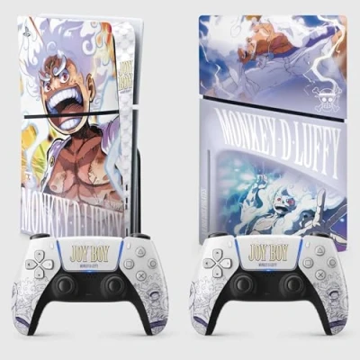 Abbildung von PS5 Skin Slim Gear 5, Aufkleber Playstation 5 Manga, Konsole und Controller, Edition Disk, (2 Controller)