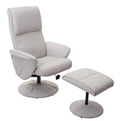 Abbildung von Mendler Relaxsessel Helsinki, Fernsehsessel Relaxliege TV Sessel mit Hocker Stoff/Textil, Creme beige