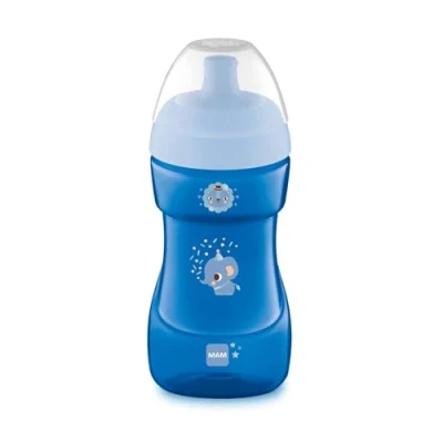 Abbildung von MAM Sports Cup (330 ml), auslaufsicherer Baby Trinkbecher mit selbstöffnendem Ventil, Kinder rutschfester Greiffläche, ab 12+Monaten, Elefant