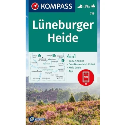 Abbildung von KOMPASS Wanderkarte 718 Lüneburger Heide 1:50.000: 4in1 mit Aktiv Guide und Detailkarten inklusive Karte zur offline Verwendung in der App. Fahrradfahren. Reiten.