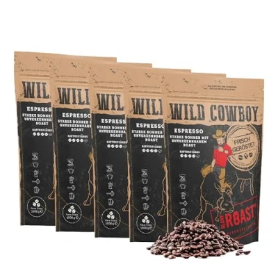 Abbildung von Blank Roast Wild Cowboy Espresso Espressobohnen 1kg (5er Pack) mit Hickoryholz geröstet Arabica &amp; Edel Robusta Blend aus Brasilien Uganda schokoladigen Nuancen säurearm