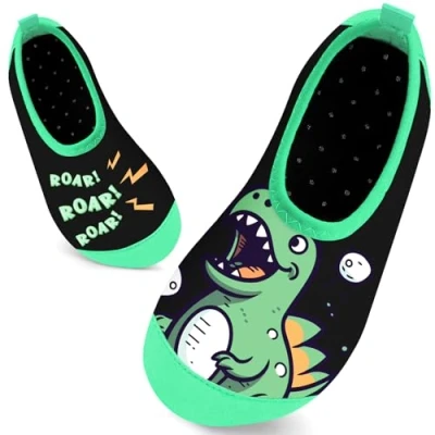 Abbildung von Kinder Badeschuhe Schwimmschuhe Wasserschuhe Jungen Baby Strandschuhe Aquaschuhe Schnell Trocknend für Beach Pool(Brüllende Dinosaurier32/33)