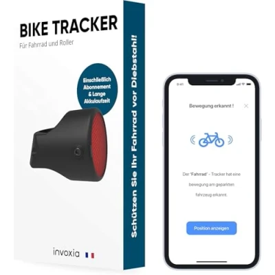 Abbildung von Invoxia Bike Tracker GPS Diebstahlschutz für Fahrräder Reflektor mit Echtzeit Alarmfunktionen Inklusive 3 Jahres Abo bis zu Monate Akkulaufzeit Leicht und Unauffällig Wasserdicht