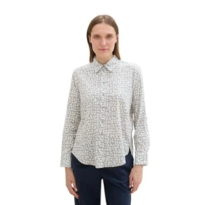 Abbildung von TOM Tailor Gemusterte Hemdbluse, Damen, Größe: 34, Neutral tile design