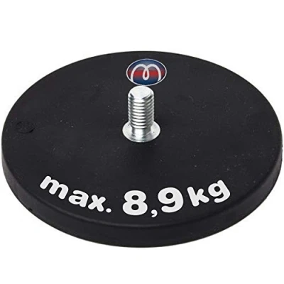 Abbildung von Neodym Magnet System gummiert Ø 22 88 mm Gewinde Zapfen (Außen Gewinde): M4 bis M8 Haftkraft 55kg Starke Magnete mit Gummi Mantel Anti Rutsch Beschichtung, Größe: Ø31mm M6x11 8.9kg