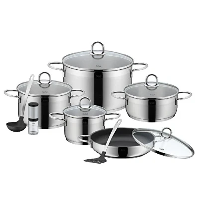 Abbildung von Silit Topf Set Diamant, Edelstahl 18/10 (Set, 13 tlg., inkl. Schöpflöffel, Pfannenwender und Gewürzmühle), Silitherm Allherdboden, induktionsgeeignet, spülmaschinengeeignet