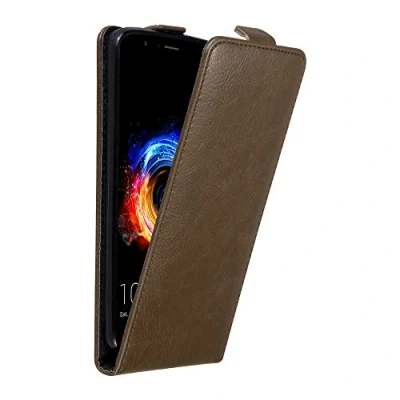 Abbildung von Cadorabo Hülle kompatibel mit Honor 8 PRO Flip Design aus Premium Kunst Leder Klappbare Stoßfeste Magnetische Cover für Tasche in Braun