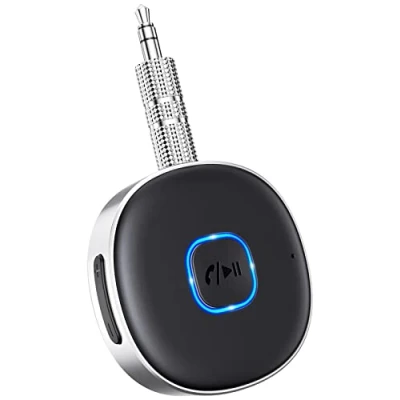 Abbildung von Mohard AUX Bluetooth Adapter Auto, Drahtloser KFZ 5.3 Empfänger für Heim Stereo/Kabelgebundene Kopfhörer, 3,5mm, Freisprechen, Dual Verbindung, 16 Stunden Spielzeit