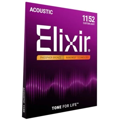 Abbildung von Elixir 16027 Saiten Phosphor Bronze Akustik Gitarrensaiten mit NANOWEB Beschichtung, Custom Light (.011 .052)