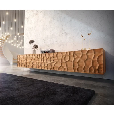 Abbildung von Lowboard Solu 260 cm Akazie Natur 2 Türen 6 Schübe schwebend 3D Front