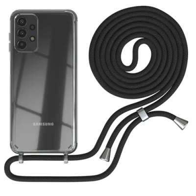 Abbildung von EAZY CASE Handykette kompatibel mit Samsung Galaxy A13 (4G / 5G) Handyhülle Umhängeband Handykordel Schutzhülle Silikonhülle Hülle Band Stylische Kette für Smartphone Schwarz