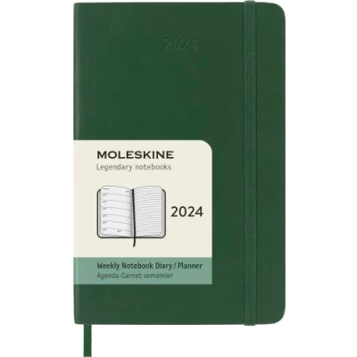 Abbildung von Moleskine Wochenplaner mit Platz für Notizen, 12 Monate 2024, Agenda Pocket 9x14, Softcover Gummizugverschluss, Farbe Myrtegrün