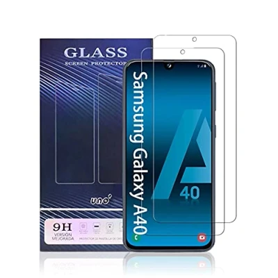 Abbildung von UNO&#039; Displayschutzfolie aus gehärtetem Glas, kompatibel mit Samsung Galaxy A40, ultradünn, blasenfrei, 9H, kratzfest, 2 Stück