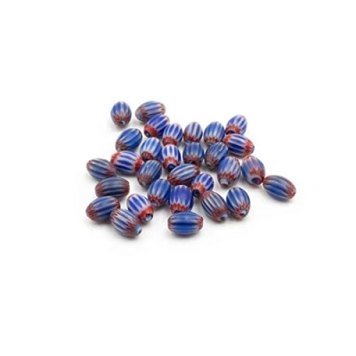 Abbildung von Vintageparts ovale Lampwork Glasperlen in blau rot 7x5mm 20 Stück zum Schmuck selber basteln