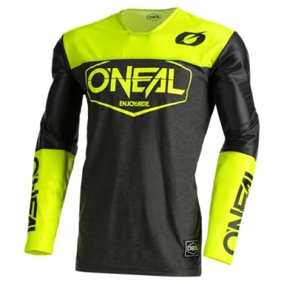 Abbildung von O&#039;NEAL Motocross Shirt Langarm MX MTB Mountainbike Leichtes Material, ergonomischer Slim Fit Schnitt für perfekte Passform Mayhem Jersey Hexx V.22 Erwachsene Schwarz Gelb Größe M