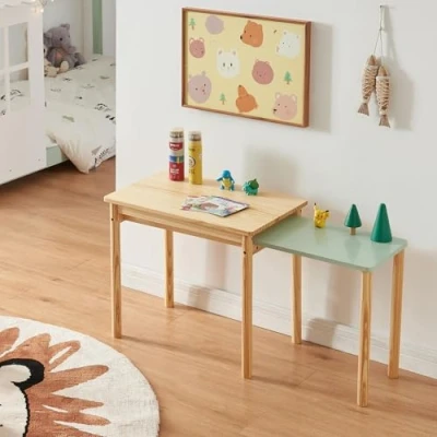 Abbildung von [en.casa] Kindertisch Skellefteå Kinderschreibtisch ausziehbar 60 x 38 52 cm Spieltisch Maltisch Lerntisch abgerundete Ecken Basteltisch Aktivitätstisch Natur/Mintgrün
