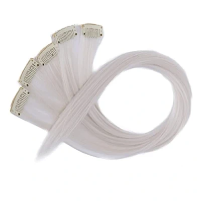 Abbildung von CAISHA 5 Teile Set 60cm Bunte Strähne Strähnchen Clip in Extension Haarverlängerung Glatt Langhaar Haarteil Weißblond BST115