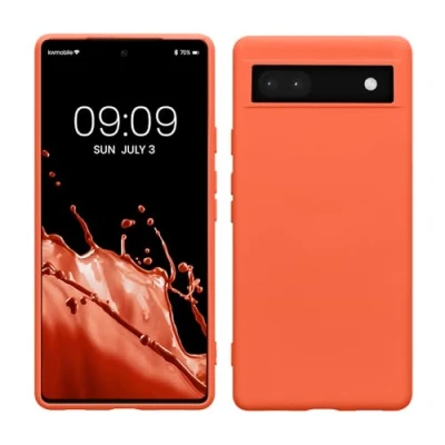 Abbildung von kwmobile Hülle kompatibel mit Google Pixel 6a gummierte TPU Silikon Handyhülle Schutzhülle für kabelloses Laden Case in Leuchtende Koralle