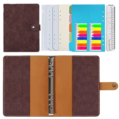 Abbildung von Ringbuch A5 Nachfüllbar,PU Leder Nachfüllbares Notizbuch Tagebuch Gepunktetes Papier Echtleder Innentaschen für Reisearbeit und Organizer,Geschenk Mädchen, Jungen (Rotbraun 23x17cm)