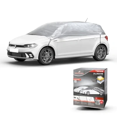 Abbildung von Walser Abdeckplane Auto All Weather Basic, wasserdicht, 100% wetterfeste Abdeckplane, Autoabdeckung Outdoor, Autoplane Halbgarage Größe M Silber