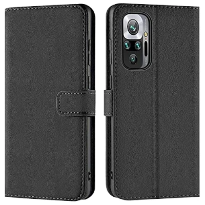 Abbildung von Verco Handyhülle für Xiaomi Redmi Note 10 Pro Hülle, Bookcase Tasche Flipcover Case [Kartenfächer/Aufstellfunktion], Schwarz