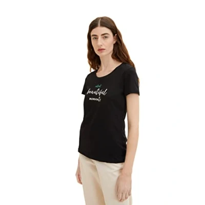 Abbildung von TOM TAILOR Damen 1036193 T Shirt mit Print, 14482 Deep Black, XL