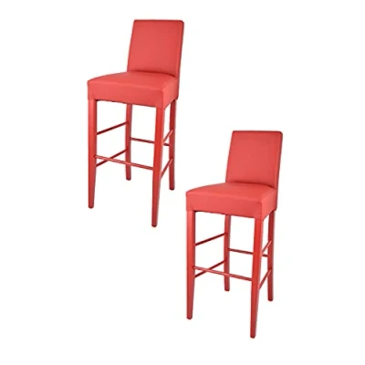 Abbildung von t m c s Tommychairs 2er Set Moderne Barhocker Luisa, robuste Struktur aus lackiertem Buchenholz Farbe Rot, gepolstert und mit Kunstleder in der Rot bezogen