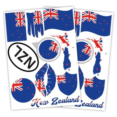 Abbildung von Finest Folia 2er Set DIN A4 Länderaufkleber Fahne Aufkleber Länderfahne Flagge für Auto Motorrad Sticker Länderflagge selbstklebend wetterfest R217 (40 Neuseeland)
