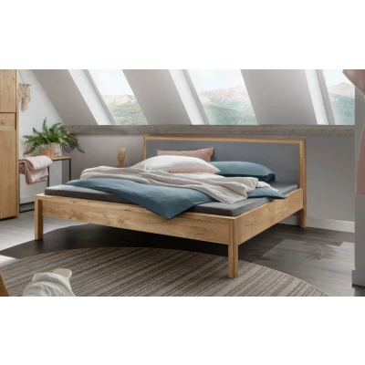Abbildung von Home affaire Massivholzbett &quot;Huven Doppelbett, Holzbett&quot;, (1 tlg.), Eiche Massiv mit niedrigen Fußteil und Kopfteil gepolstert