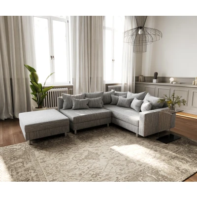 Abbildung von Ecksofa Clovis Hellgrau Strukturstoff Hocker Armlehne Ottomane Rechts Modulsofa