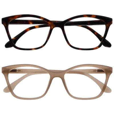 Abbildung von OPULIZE KAT Lesebrille 2er Pack Cat Eye Katzenaugen Fassung Braun, Taupe Herren &amp; Damen Federscharniere RR59 2U +3.00