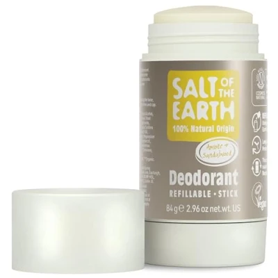 Abbildung von Salt Of The Earth Natural Deodorant Stick, Amber &amp; Sandalwood Aluminium Free, Vegan, Long Lasting Protection, Refillable, Leaping Bunny Approved, Made in UK 84g