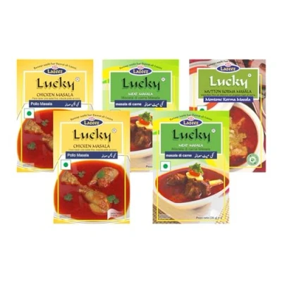 Abbildung von Lucky Curry Combo Masala 5 Pack (2 Fleisch Masala, 2 Huhn 1 Korma Masala,)