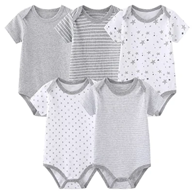 Abbildung von Chamie Baby Bodys Kurzarm Bekleidungsset für Neugeborene Jungen und Mädchen Baumwolle Grau 3 6 Monate 5er Pack