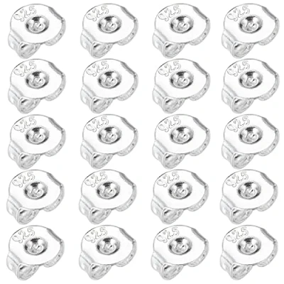Abbildung von 20 Stück Ohrringheber Ohrring Verschlüsse,Verschlüsse Silber, 925 Sterling Silber Stopper Ohrstecker Schmetterling Verschluss Ohrstopper Runde Form