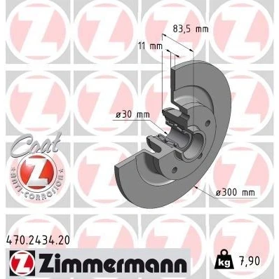 Abbildung von ZIMMERMANN Bremsscheibe RENAULT: LAGUNA 3 Grandtour, 3, Latitude Limousine 300mm 11mm 5/5 5 loch 114mm voll beschichtet 470.2434.20 402020003R