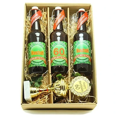 Abbildung von Bier Geschenk zum 60.Geburtstag Geburtstagsgeschenk sechszigster Geburtstag Präsentkarton mit und Pokal 60.