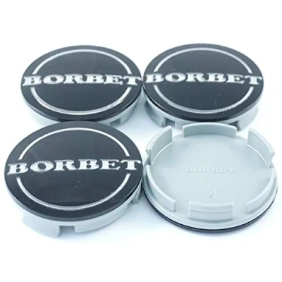 Abbildung von 4X Original Borbet Nabendeckel Felgendeckel Nabenkappe Schwarz Glanz Silber 55mm 56mm 74404