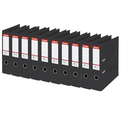 Abbildung von Esselte Ordner breit, DIN A4, 10er Pack, 7,5 cm Rückenbreite, Kunststoff Ordner, Schwarz, Vivida, 811370