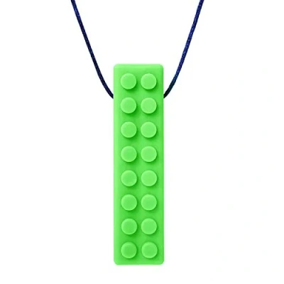 Abbildung von ARK® Kauhalskette in verschiedenen Stärken mit einstellbarer Abreißleine und ATC Pflegeanleitung Sensory Halskette, Beißblock, Kauen, Zahnen, Autismus Brick texturiert fest grün