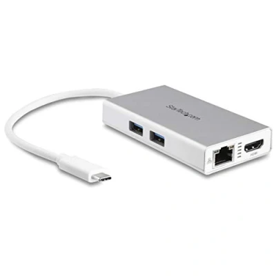 Abbildung von StarTech.com USB C Multiport Adapter Reise docking station mit 4k HDMI 60W Power Delivery Pass Through, GbE, 2x A 3.0 Hub Tragbares Mini Typ Dock für Laptop Weiß (DKT30CHPDW)