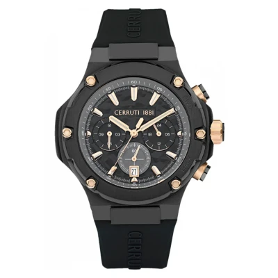 Abbildung von Cerruti 1881 CIWGQ2224302 Lucardo Schwarz und Roségold Chronograph Silikon Uhr Schwarz, , Gurt