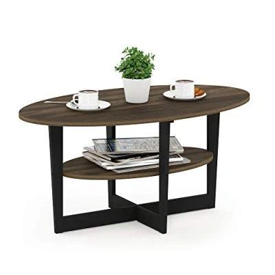 Abbildung von Furinno Jaya Oval Couchtisch, Holz, Columbia Walnuss/Schwarz, 1 Pack