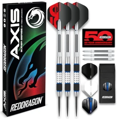 Abbildung von RED DRAGON Darts Axis Blau Series 24g 85% Wolfram Profi Satz Dartpfeile Metallspitze mit Dart Flüge und Schäften
