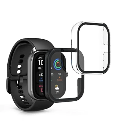 Abbildung von kwmobile 2X Cover kompatibel mit Huami Amazfit GTS 4 Mini Hülle Fullbody Fitnesstracker Case Set aus Glas Schwarz Transparent