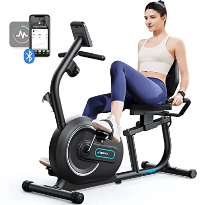 Abbildung von MERACH Liege Ergometer Heimtrainer mit 8 Widerstandsstufen, Bluetooth &amp; App, LCD Display, Herzfrequenzsensoren verstellbarer Rückenlehne