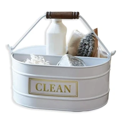 Abbildung von Loberon Eimer Clean, Zauberhaftes Retro Flair, Aufbewahrung von Reinigungsmitteln, Vintage Aufbewahrung, Ordnungshelfer, Eisen, Mangoholz, weiß